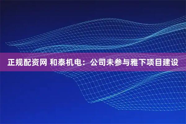 正规配资网 和泰机电：公司未参与雅下项目建设